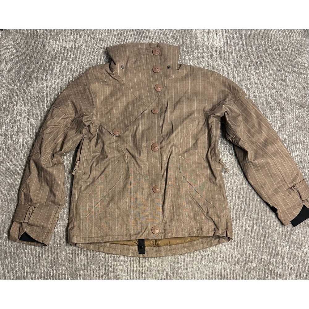 Columbia Titanium Omni-Tech Womens M Brown Pinstripe Ski Jacket Waterproof Y2K